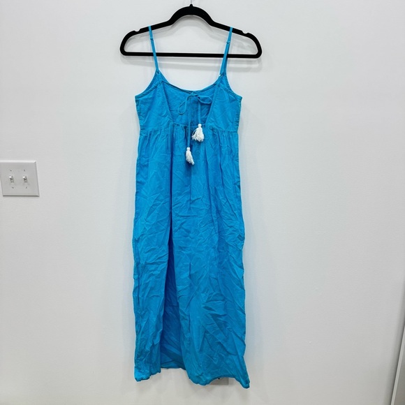 Madison Matthews Long Coverup Maxi Dress Sz XS aqua blue white embroidery - Picture 3 of 7